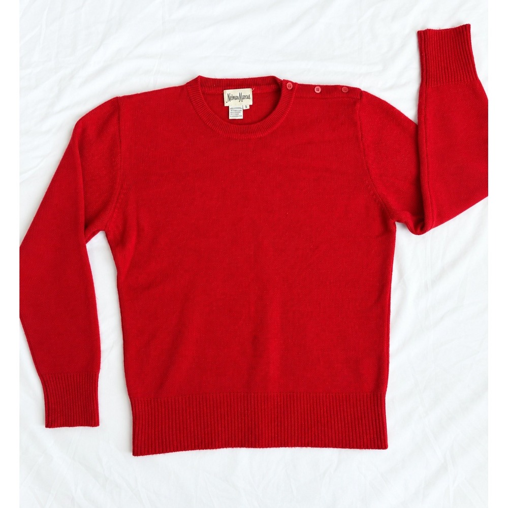 Neiman Marcus Womens Red 100% Cashmere Button Shoulder Crew Neck Sweater S